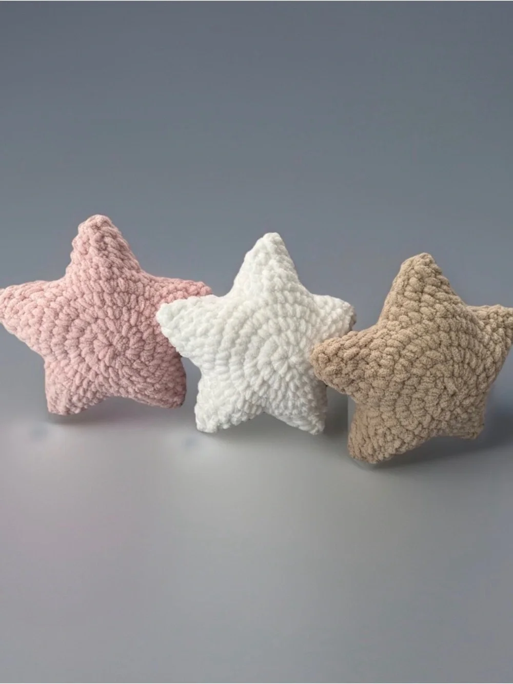 Crocheted Plush Star Accent Pillow Set - Pink, White & Beige